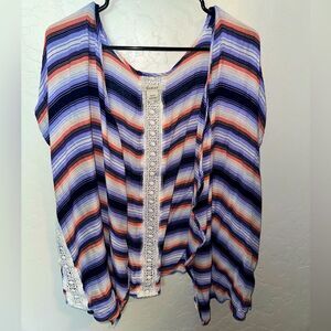 Ariat Blue/Orange Striped Lace Cardigan Coverup